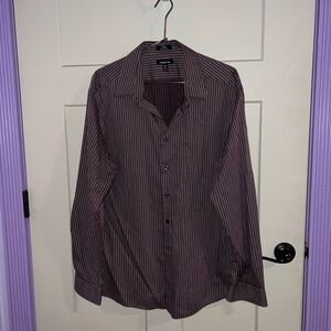 Women's Striped Button-Up Shirt - Burgundy